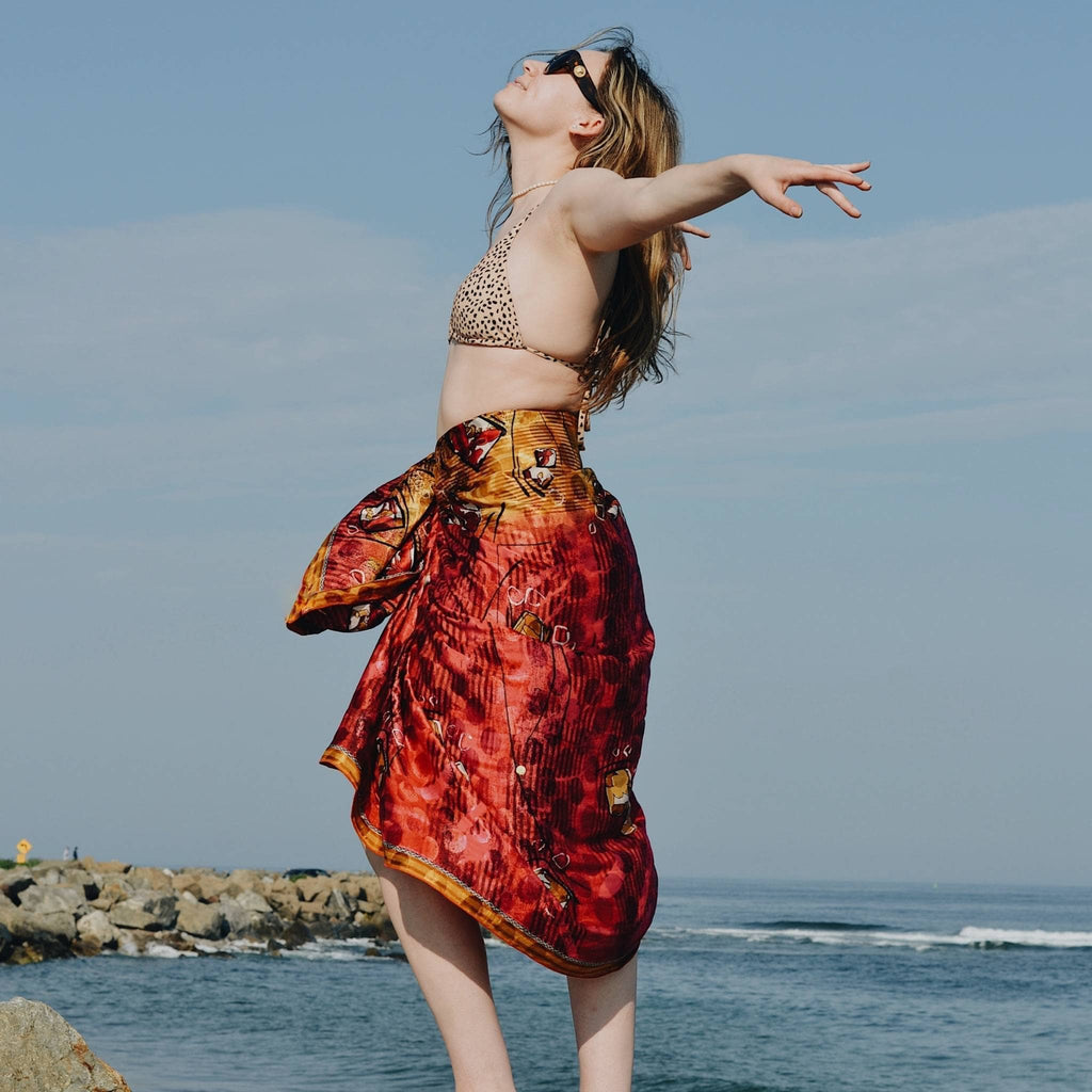 Sari Beach Sarong: Multi-Color Silk Bohemian Resort Wrap Skirt
