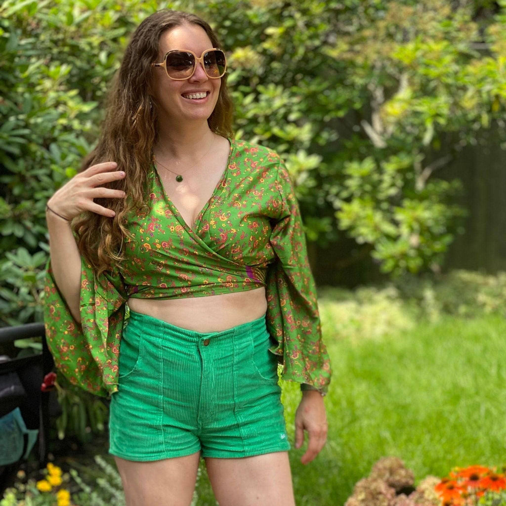 Sari Bell Sleeve Wrap Top - Sustainable Boho Wrap Blouse