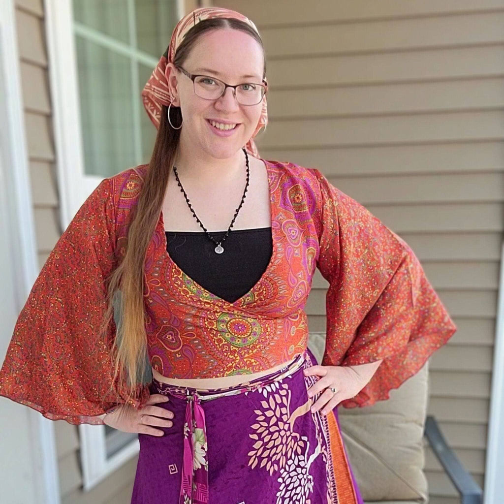 Sari Bell Sleeve Wrap Top - Sustainable Boho Wrap Blouse