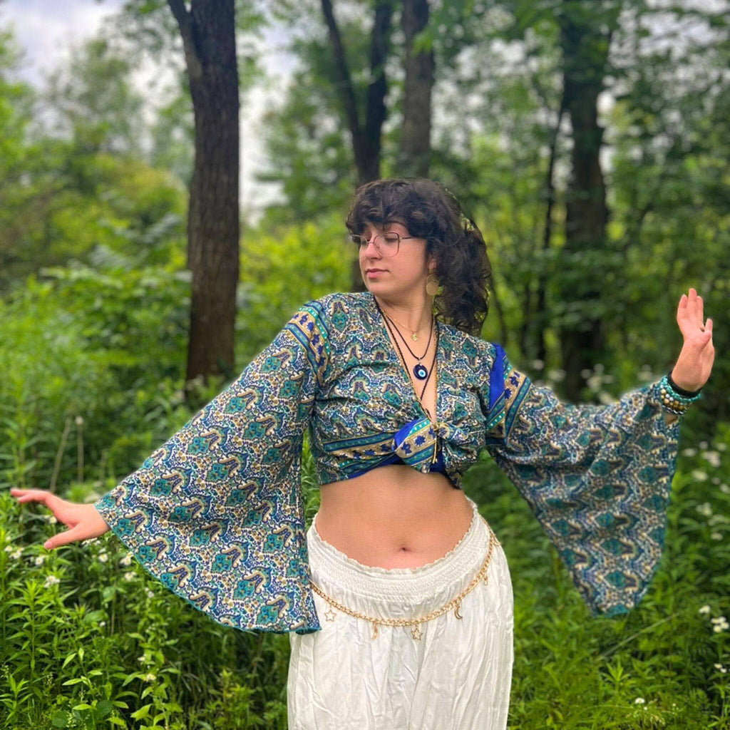Sari Bell Sleeve Wrap Top - Sustainable Boho Wrap Blouse