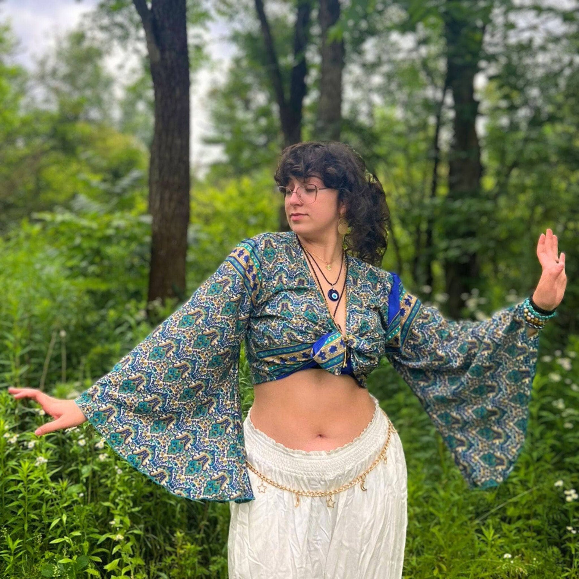 Sari Bell Sleeve Wrap Top - Sustainable Boho Wrap Blouse