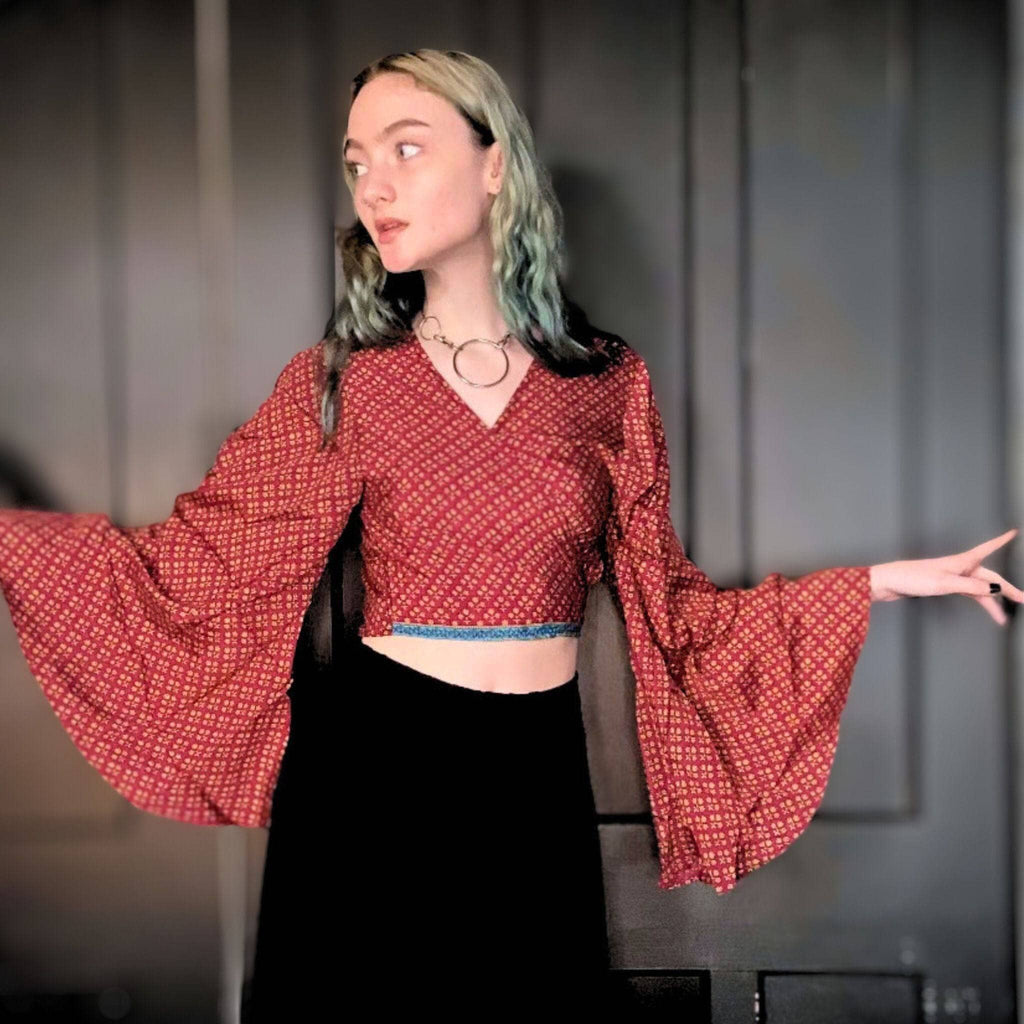 Sari Bell Sleeve Wrap Top - Sustainable Boho Wrap Blouse