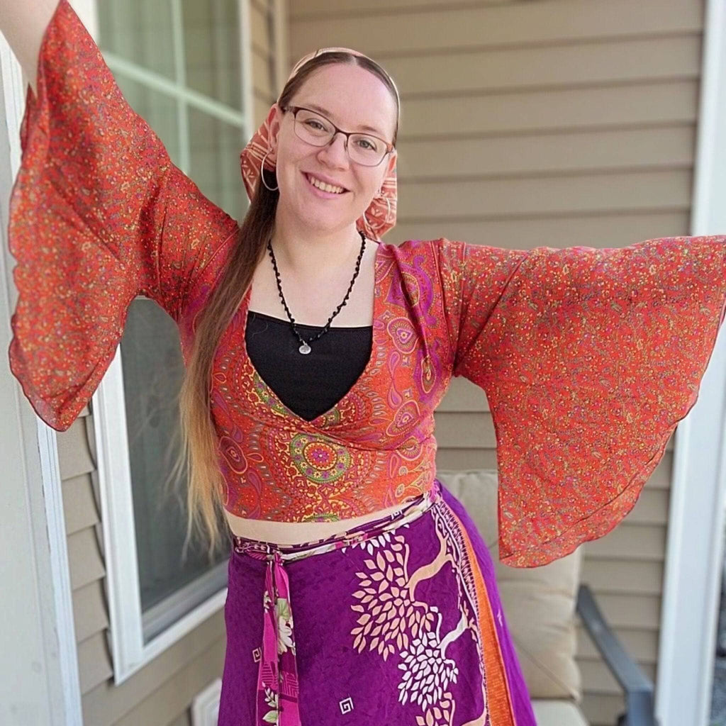 Sari Bell Sleeve Wrap Top - Sustainable Boho Wrap Blouse