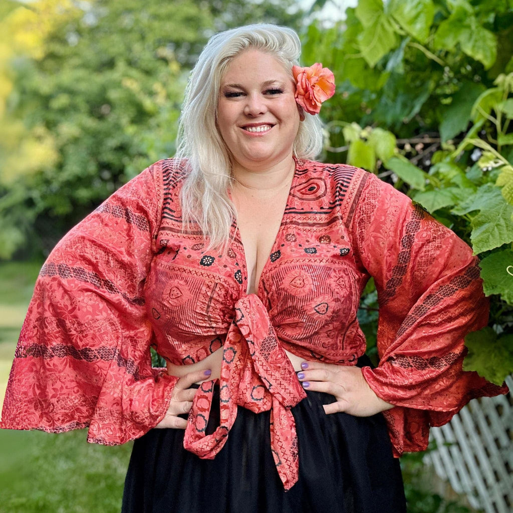 Sari Bell Sleeve Wrap Top - Sustainable Boho Wrap Blouse