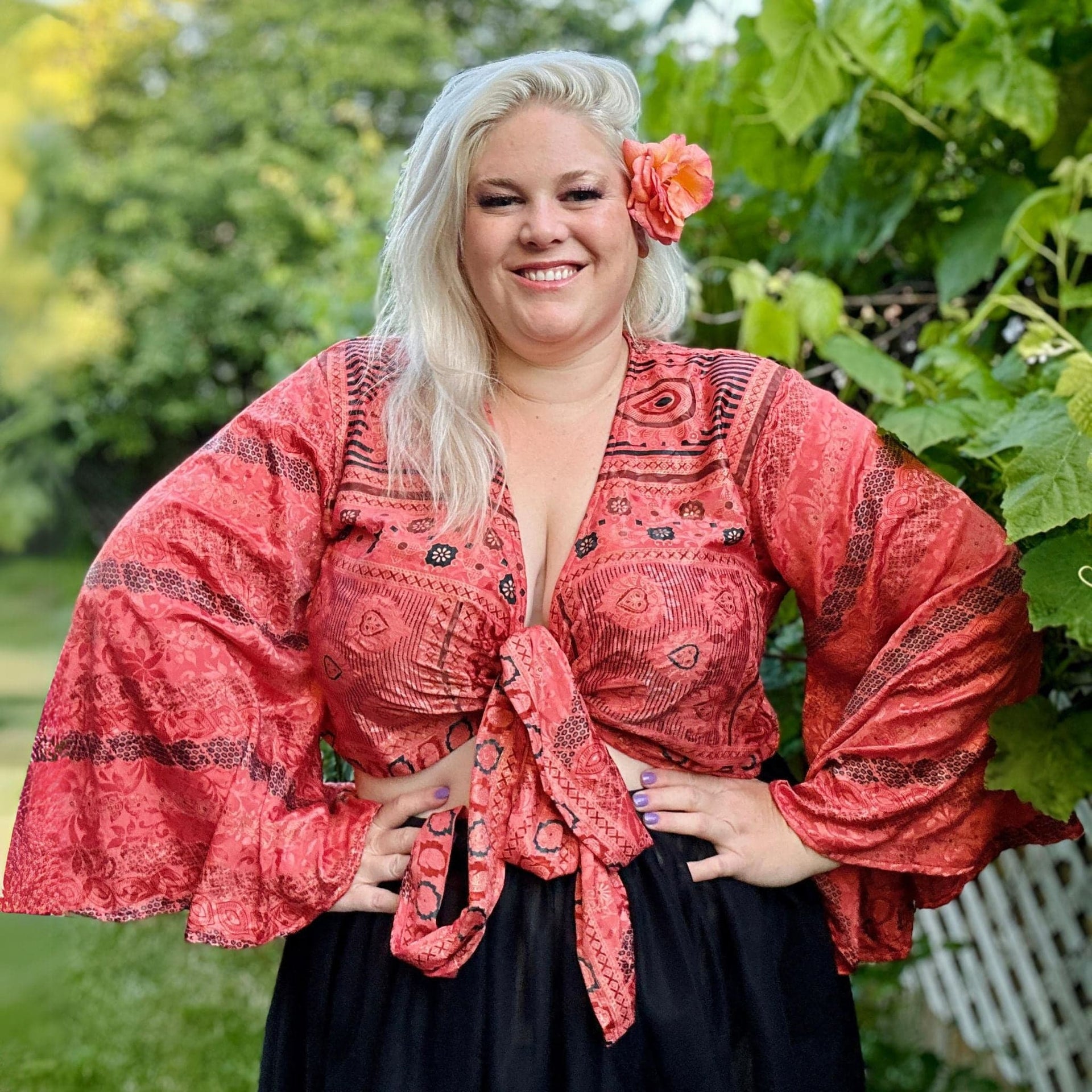 Sari Bell Sleeve Wrap Top - Sustainable Boho Wrap Blouse