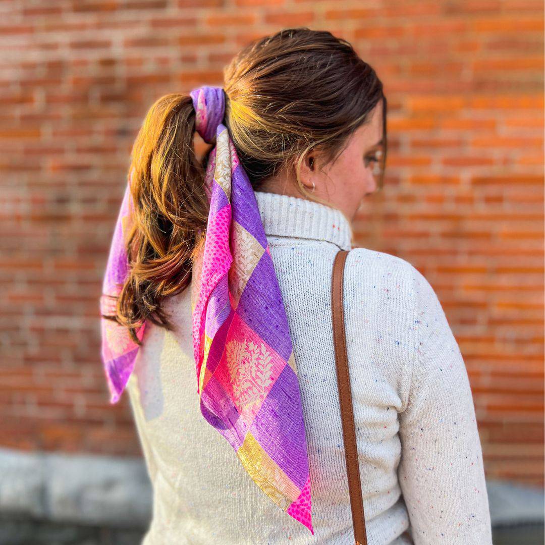 Reusable Sari Silk Furoshiki Gift Wrap and Head Scarf