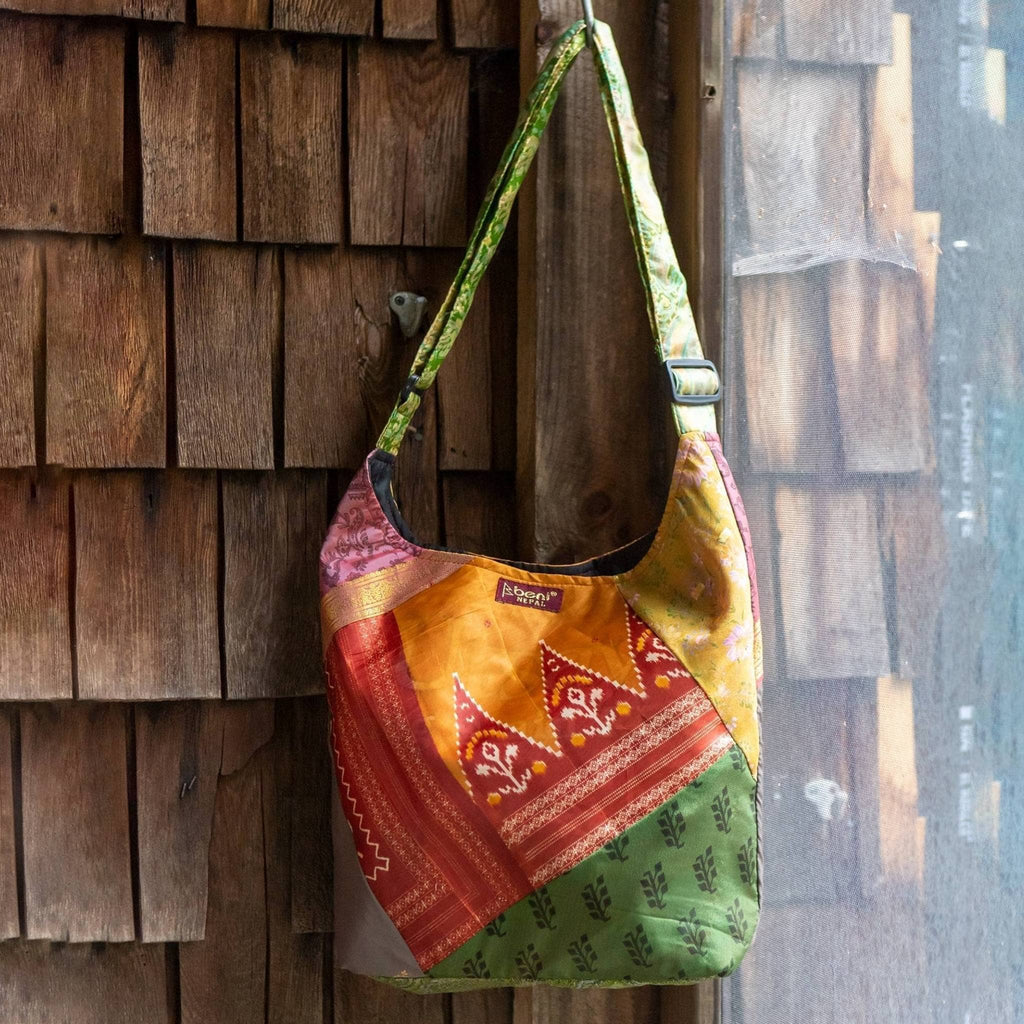 Multicolor handcrafted sari silk purse with bohemian design