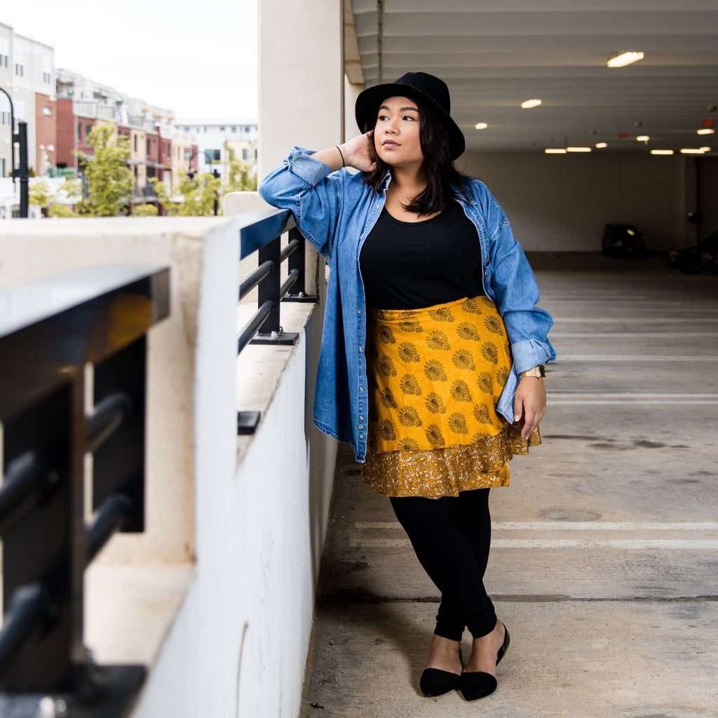 Original Recycled Sari Wrap Skirt: Adjustable Reversible Boho Style