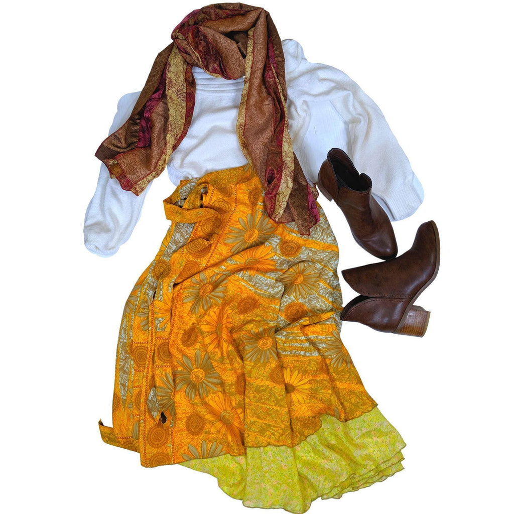 Bohemian Silk Sari Wrap Skirt Discovery 3-Pack - Maxi, Tea, Mini