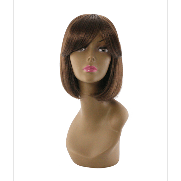 Savannah Synthetic Wig in medium chestnut brown showing a classic, minimalist hairstyle.