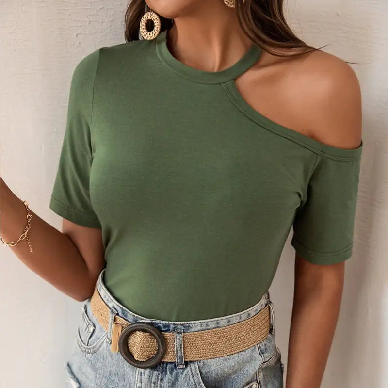 Women Cold Shoulder Short Sleeve T-Shirt Leopard Print Casual Top - Image 3