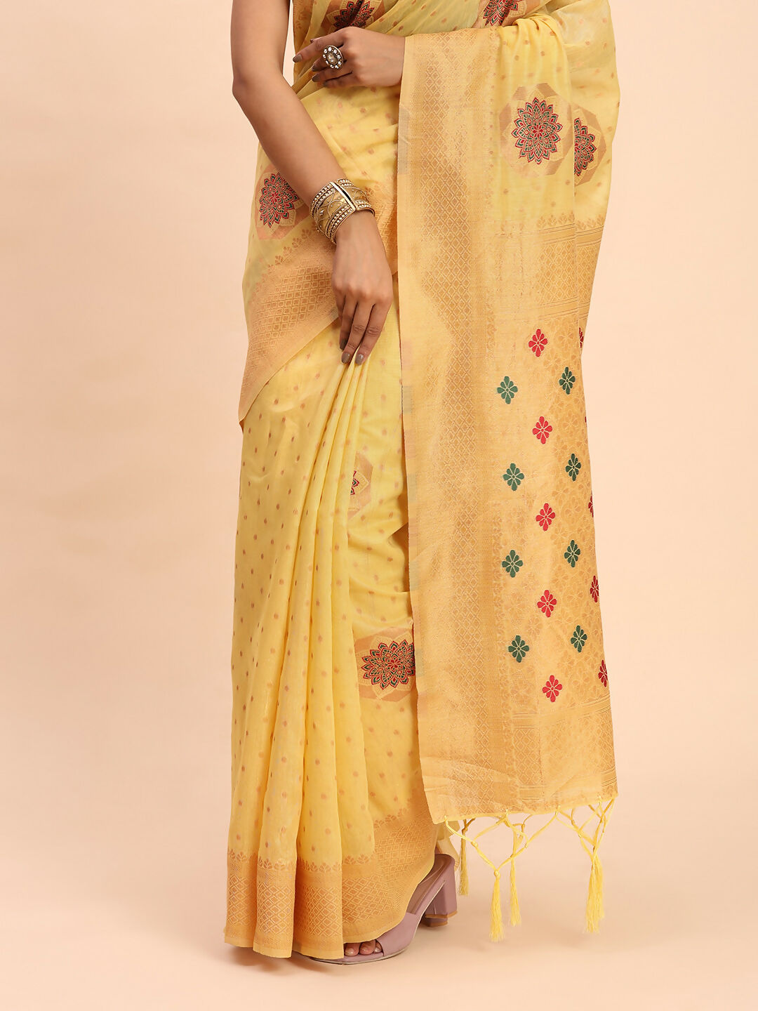 Shree Shyam Fashion Linen Cotton Yellow Saree