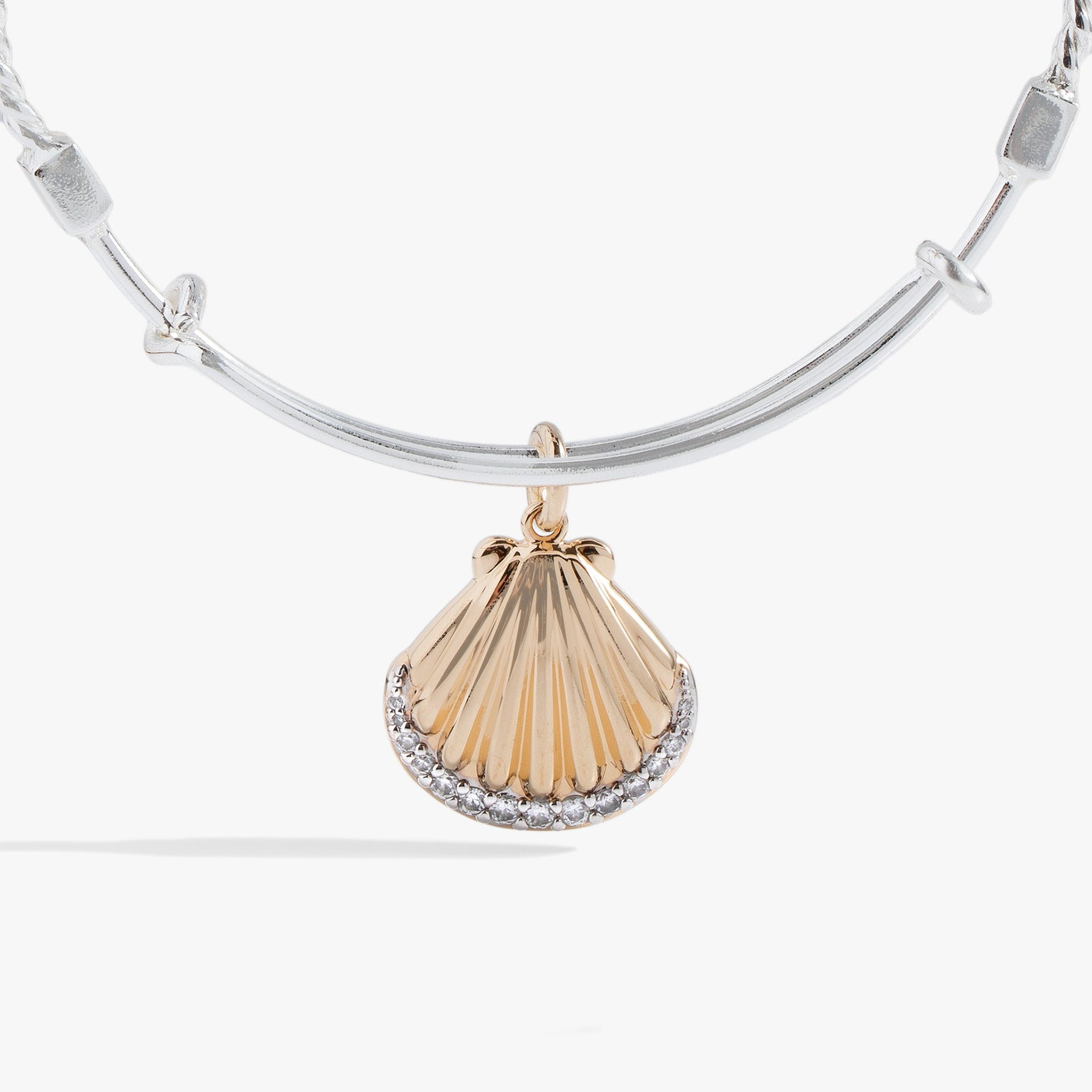Textured Scallop Seashell Charm Bangle in Two-Tone Finish