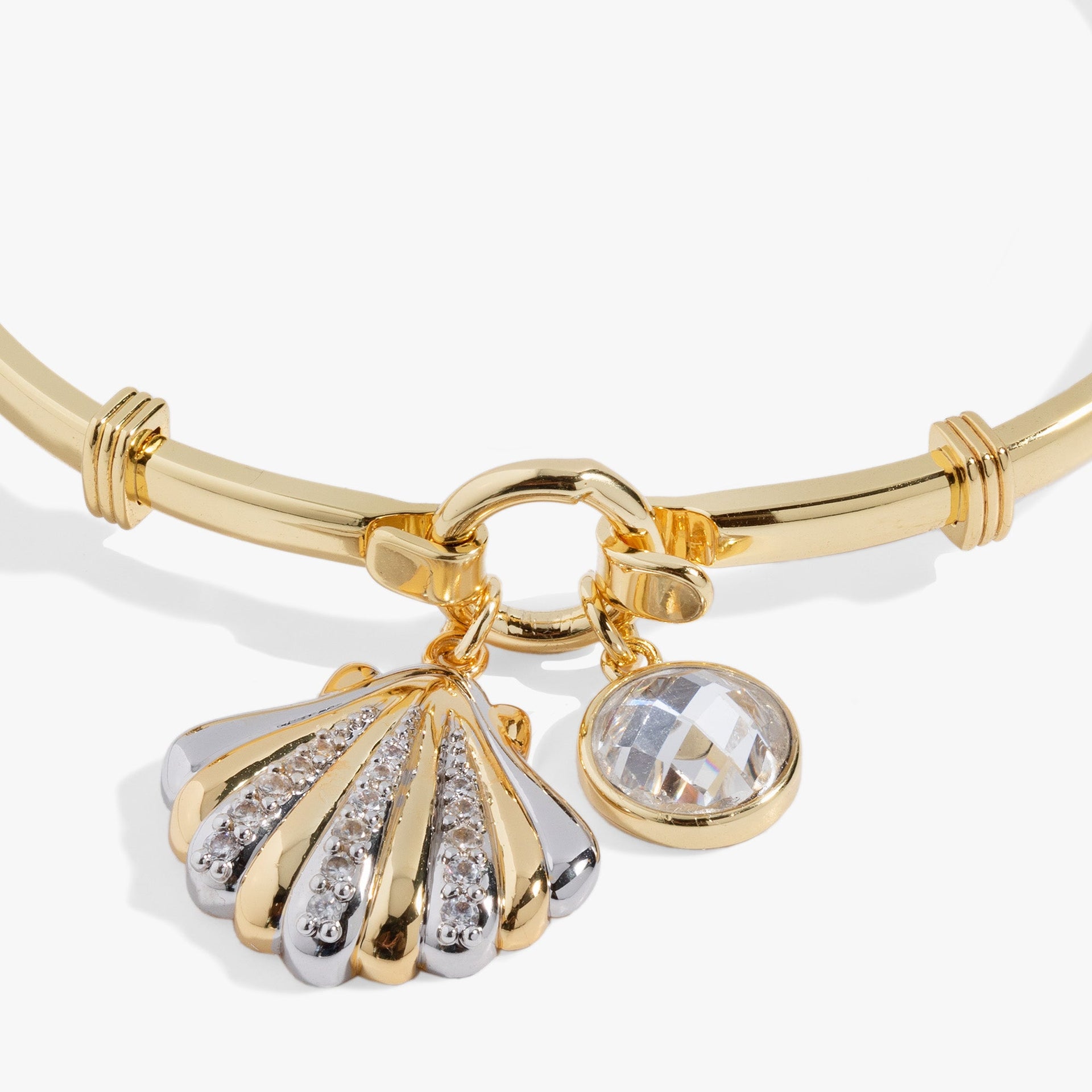 Seashell Tension Bangle with Pave Crystal and Faceted Charms