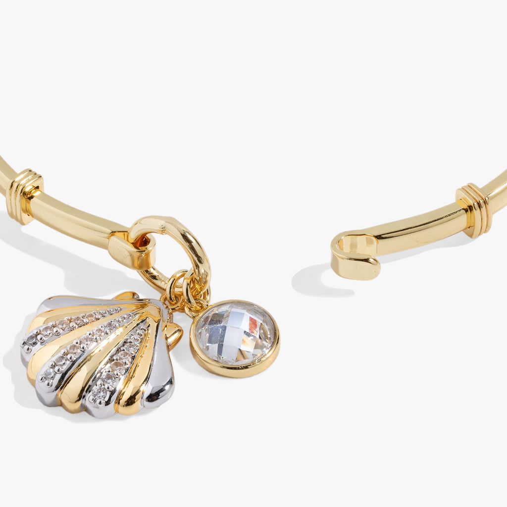 Seashell Tension Bangle with Pave Crystal and Faceted Charms