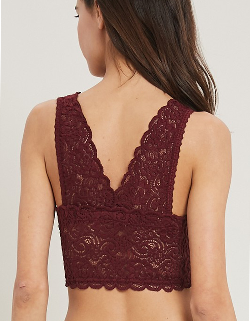 Scalloped Edge Padded Bralette in Burgundy - Soft Comfort Bralette