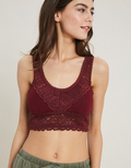 Burgundy scalloped edge padded bralette with comfortable nylon-spandex fabric