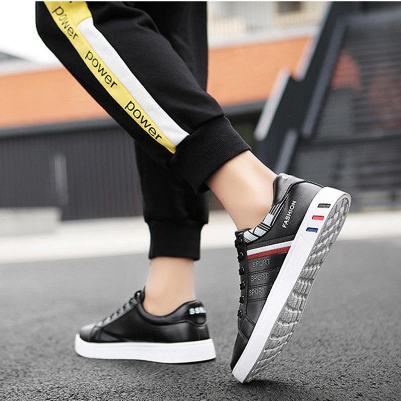 Platform Leather Sneakers Lace-Up Athletic Casual Walking Shoes