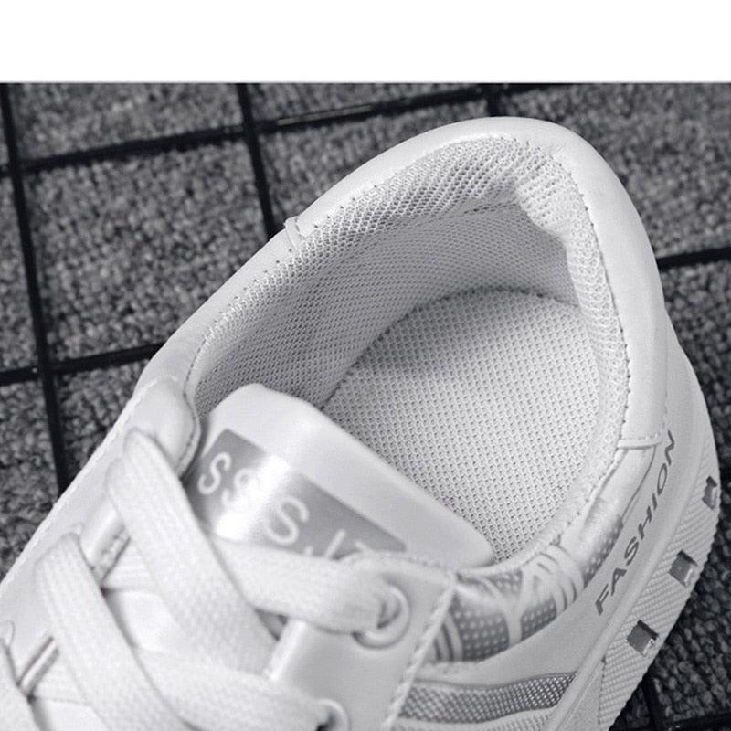 Platform Leather Sneakers Lace-Up Athletic Casual Walking Shoes