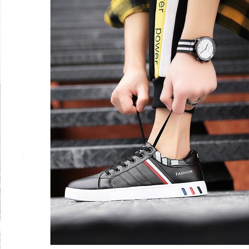Platform Leather Sneakers Lace-Up Athletic Casual Walking Shoes
