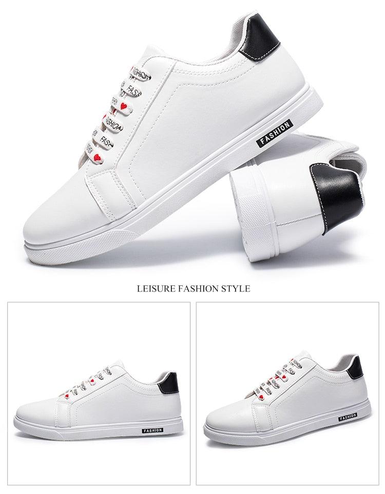 Platform Leather Sneakers Lace-Up Athletic Casual Walking Shoes