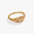 Scorpio signet ring with etched zodiac symbol and clear crystal stars in size 7