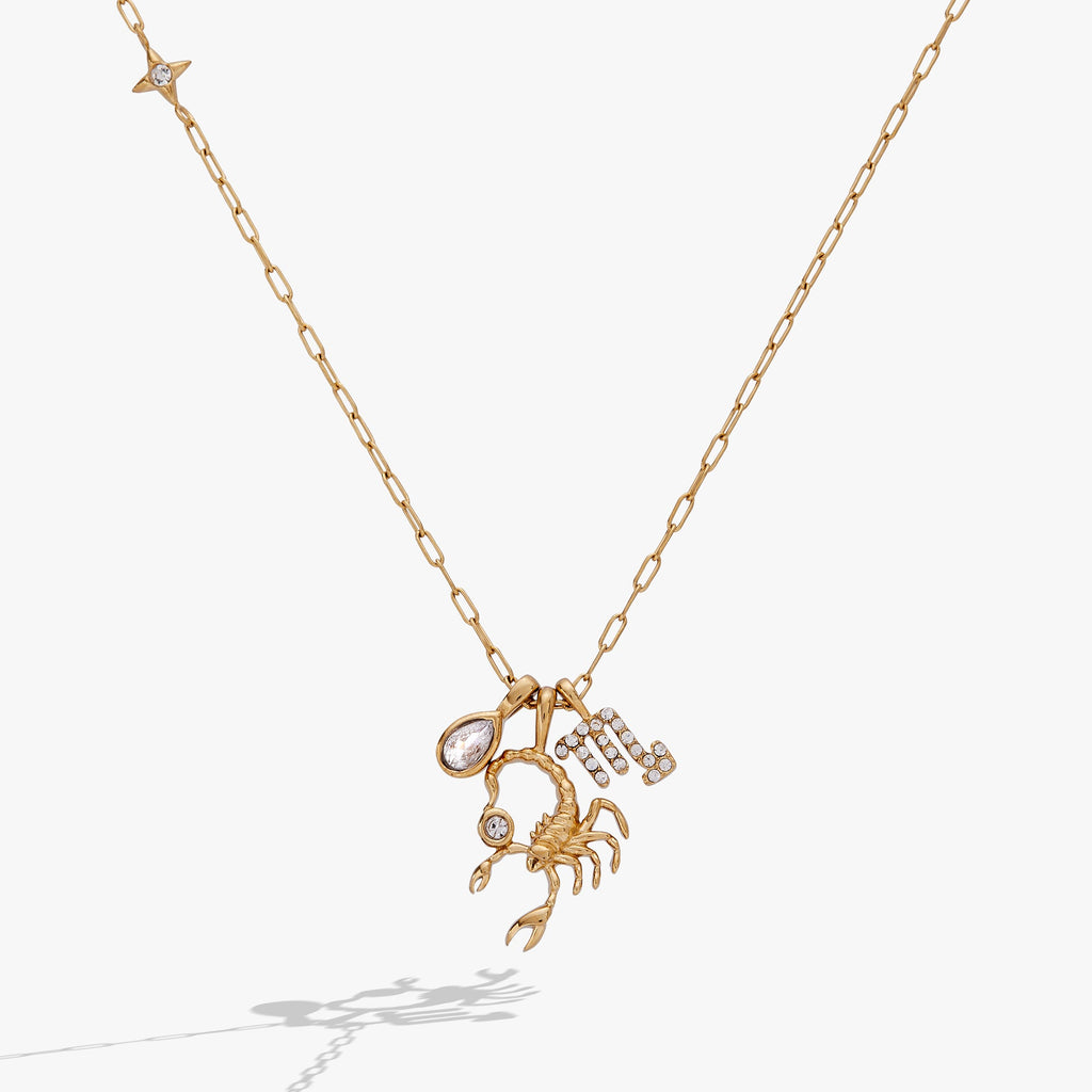 Scorpio zodiac charm necklace in gold-plated stainless steel with pear-shaped crystal charm