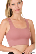 LT Rose ribbed tank top with a square neckline and cropped fit.