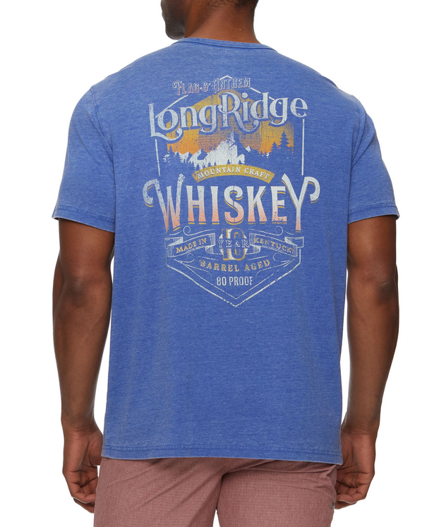 Close-up of the Long Ridge Whiskey Short Sleeve Tee in a comfortable cotton-poly blend fabric.