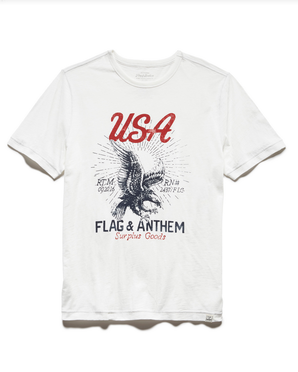 Men's USA Eagle Slub Tee in off-white with red and navy patriotic eagle graphic