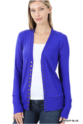 Bright Blue snap-front cardigan with long sleeves