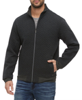 Close-up of the Alloway Quilted Full Zip Jacket in Charcoal with mock neck collar and full-zip detail