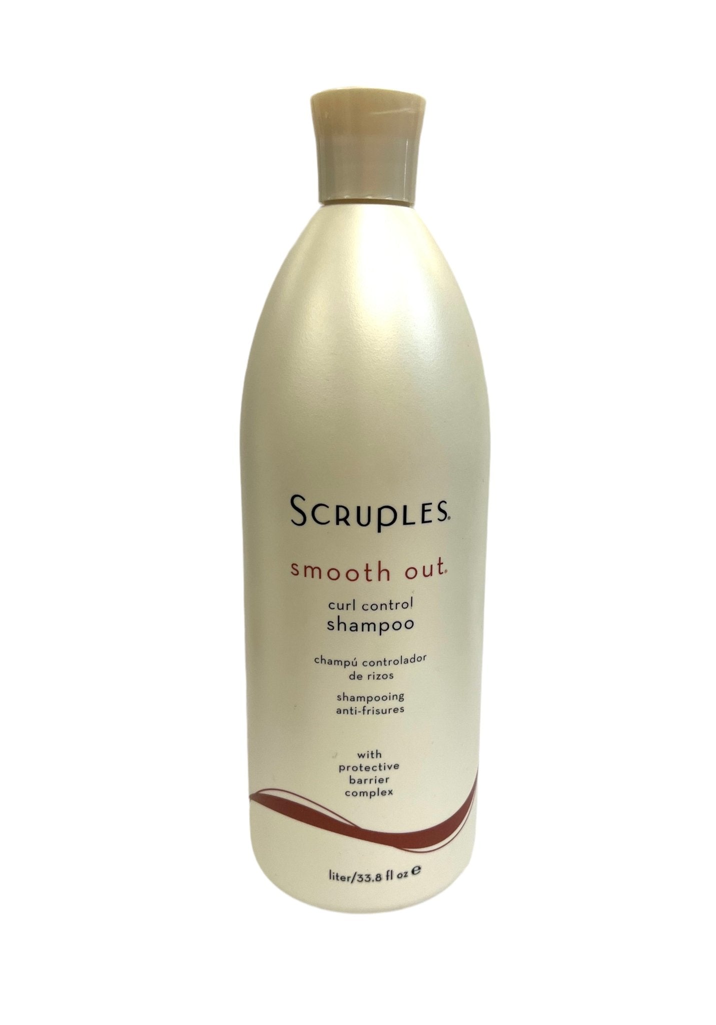 Scruples Smooth Out Curl Control Shampoo bottle, 33.8 oz, for frizz-free, defined curls