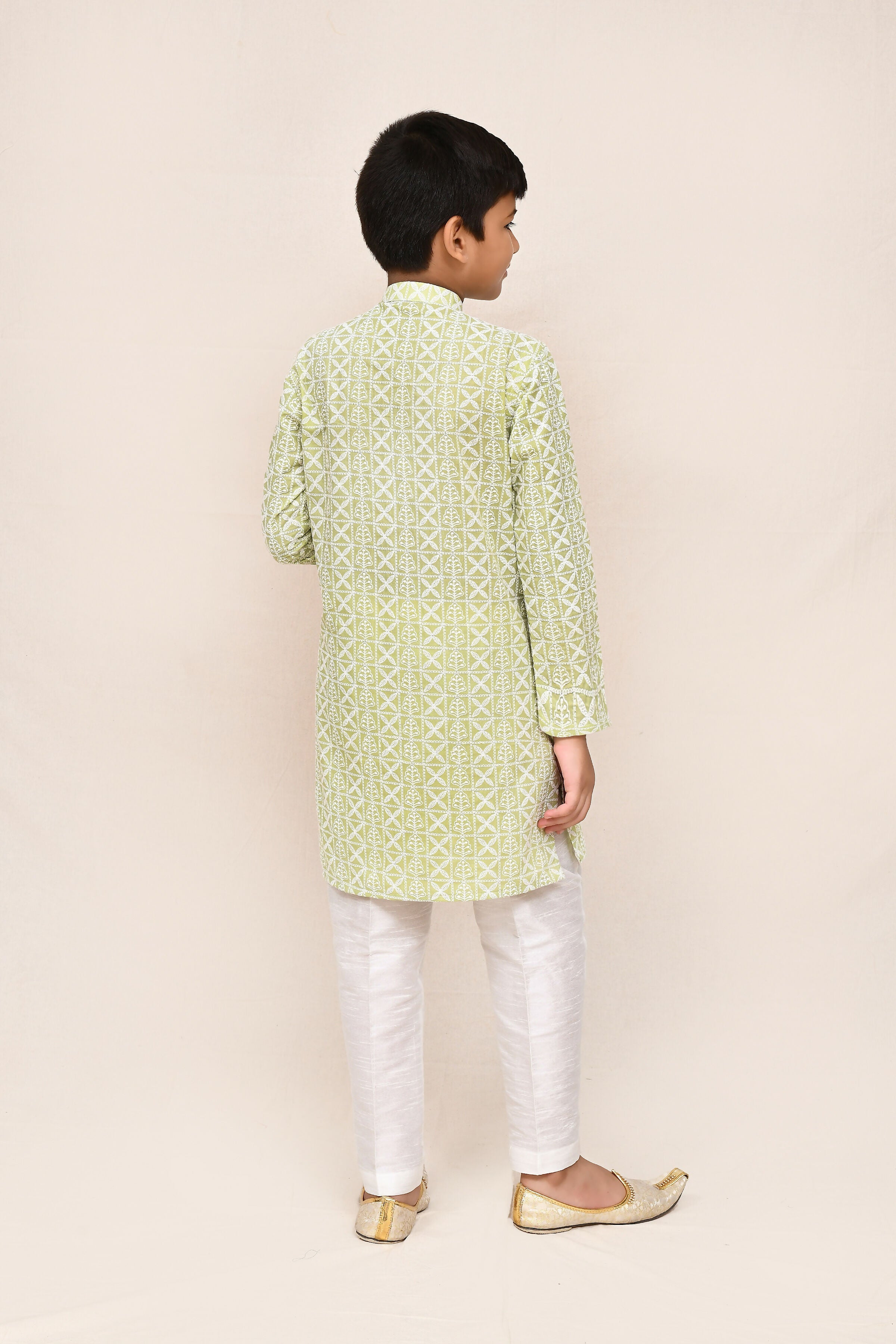 Pastel Green Cotton Kurta Set with Straight Fit Pants