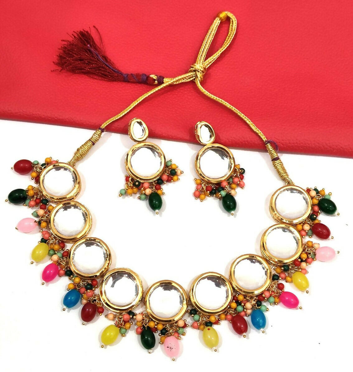 Elegant gold plated Kundan necklace set for bridal wear