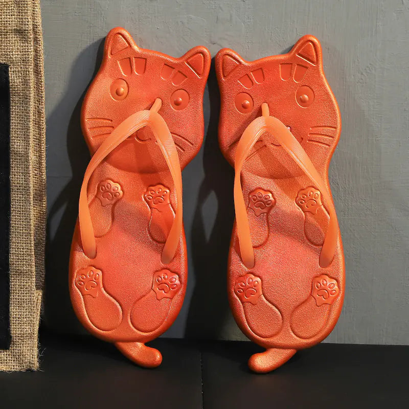 Women's Cute Cat Print Flip Flops Summer Beach Sandals - Image 13