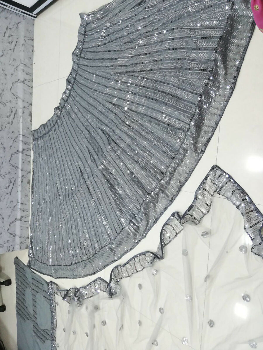 Classy Grey Faux Georgette Sequins Embroidery Lehenga Choli