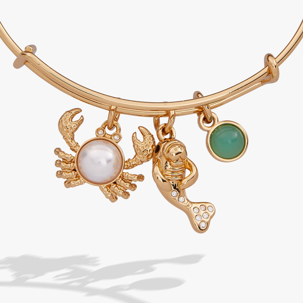 Sea Creature Multi Charm Bangle with Pearl and Aquamarine Details