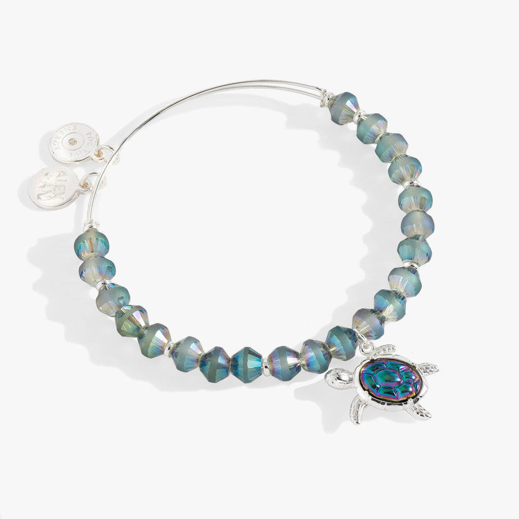 Sea Turtle Beaded Bangle with Transparent Blue Charm