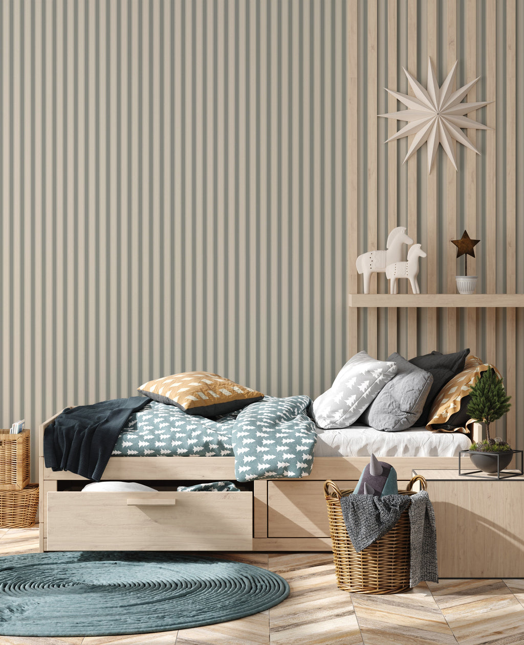 Curt Minimalist Striped Wallpaper in Beige, White, and Grey