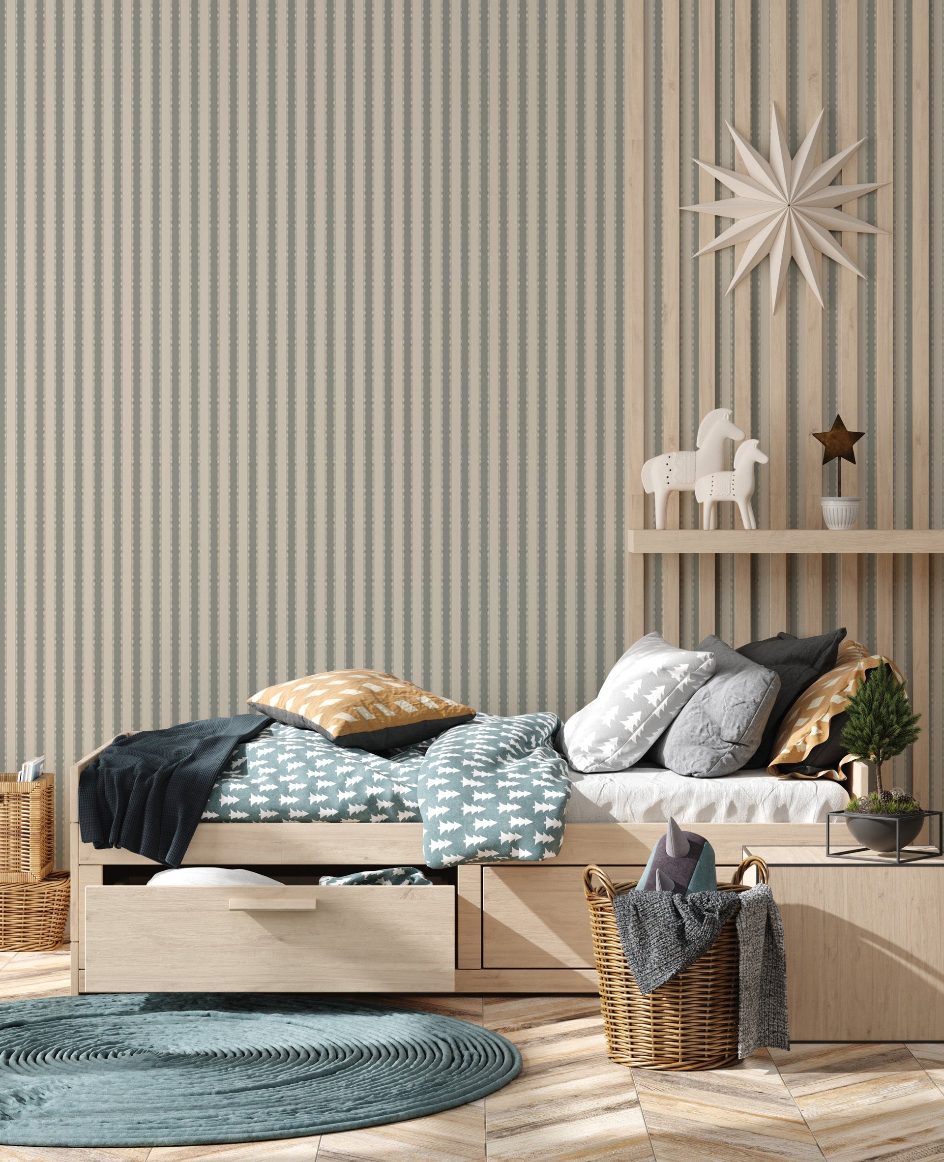 Curt Minimalist Striped Wallpaper in Beige, White, and Grey