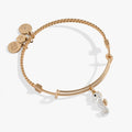Two-tone silver and gold seahorse charm bangle with nautical rope texture.