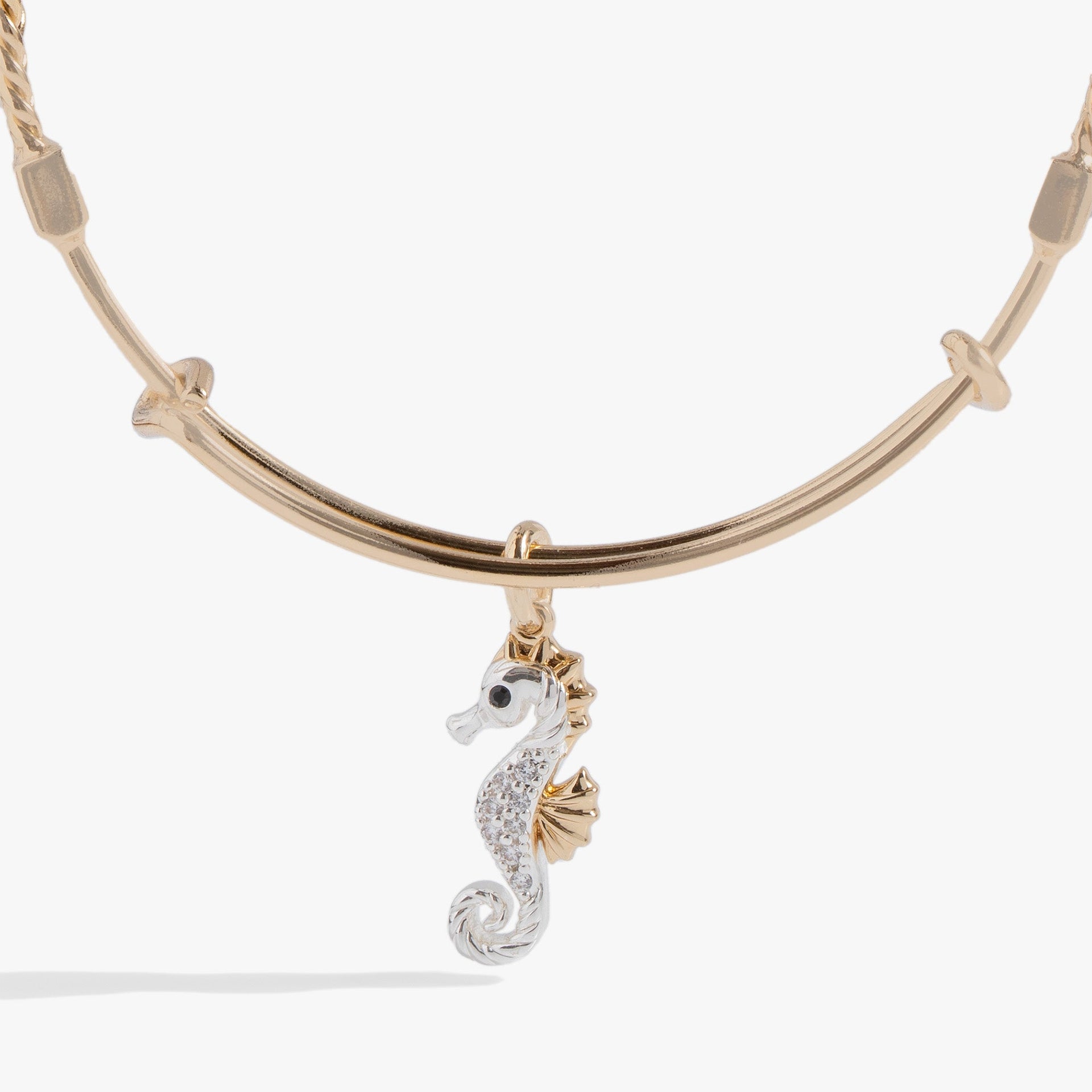 Two-Tone Seahorse Charm Bangle with Nautical Rope Detail