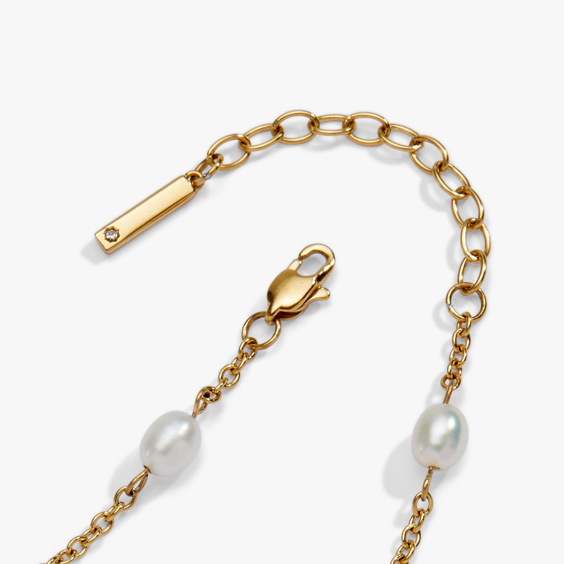 Seashell & Pearl Inline Charm Anklet in Gold Tone