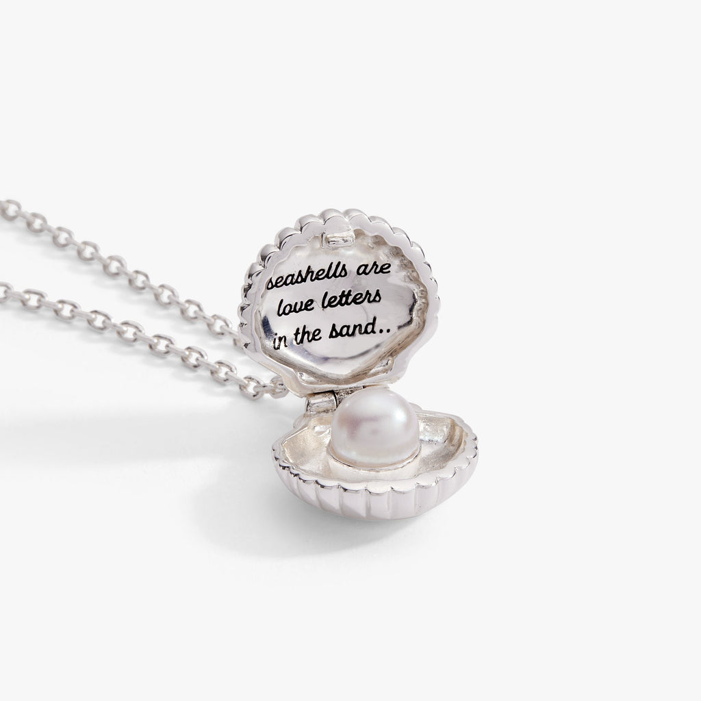 Seashell Locket Pendant with Pearl Accent and Hidden Message