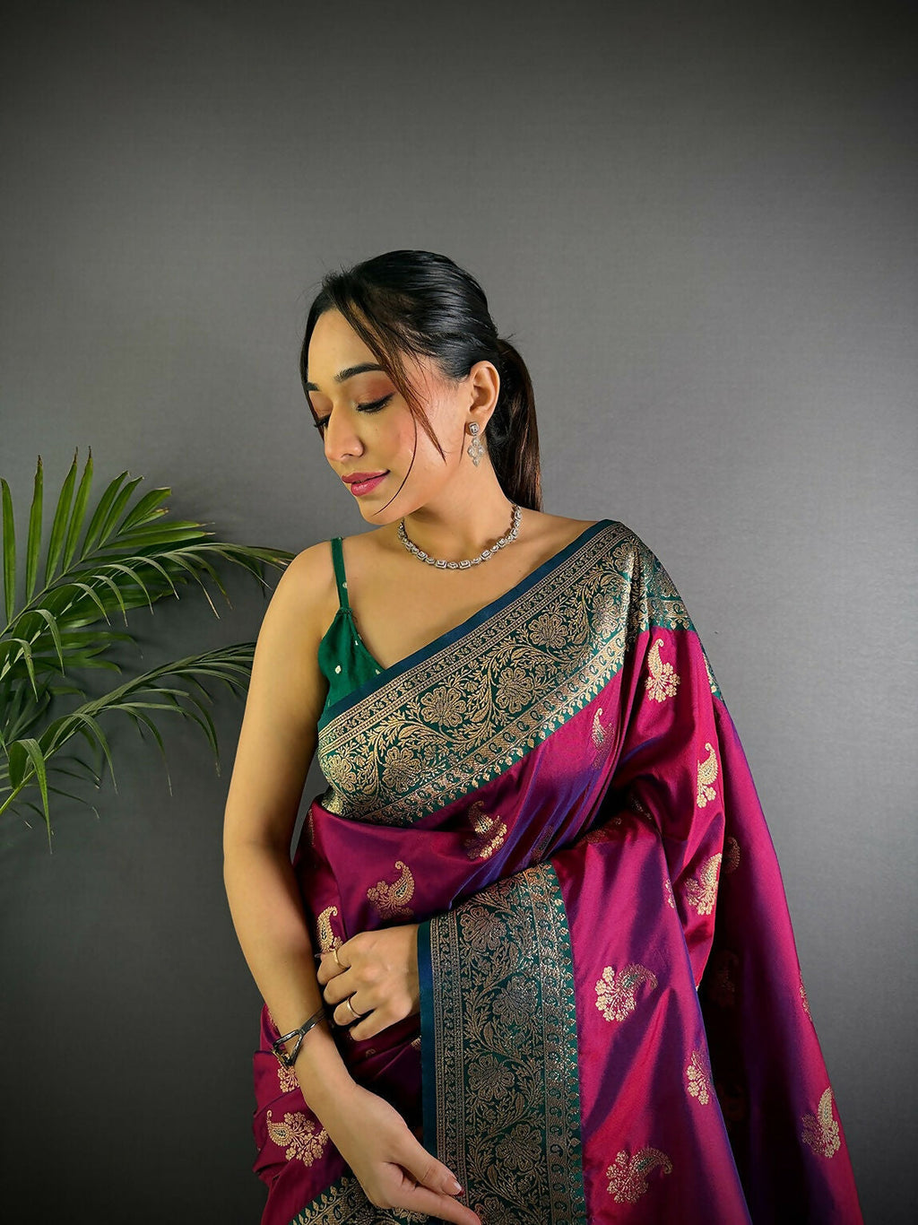 Rani Pink Banarasi Soft Silk Saree with Elegant Woven Butti