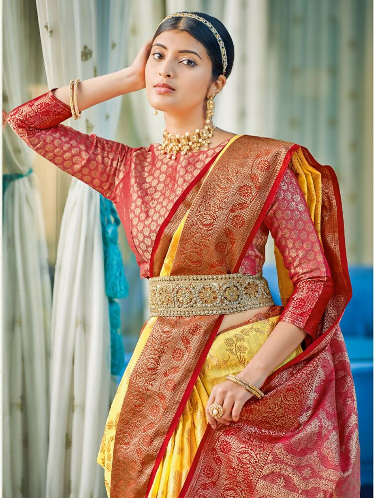 Shree Shyam Fashion Linen Cotton Yellow Saree