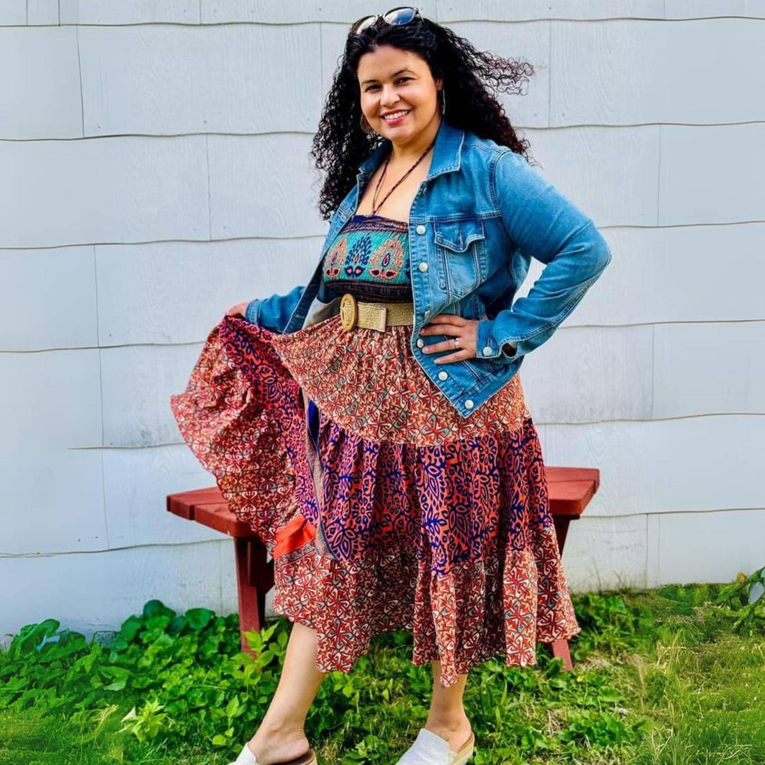 Sedona Patchwork Midi Dress: Bohemian A-Line Sleeveless Dress