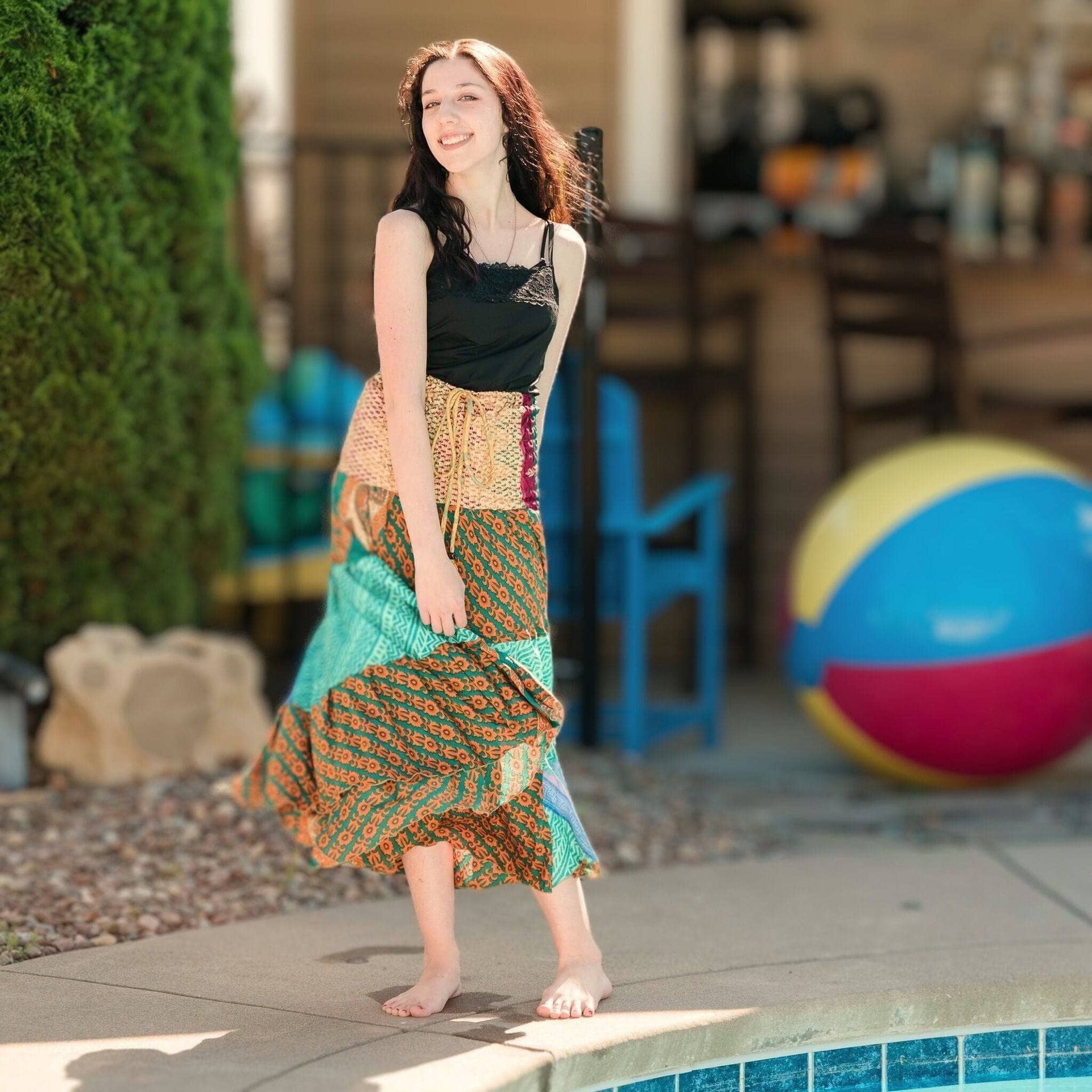 Sedona Patchwork Midi Dress: Bohemian A-Line Sleeveless Dress