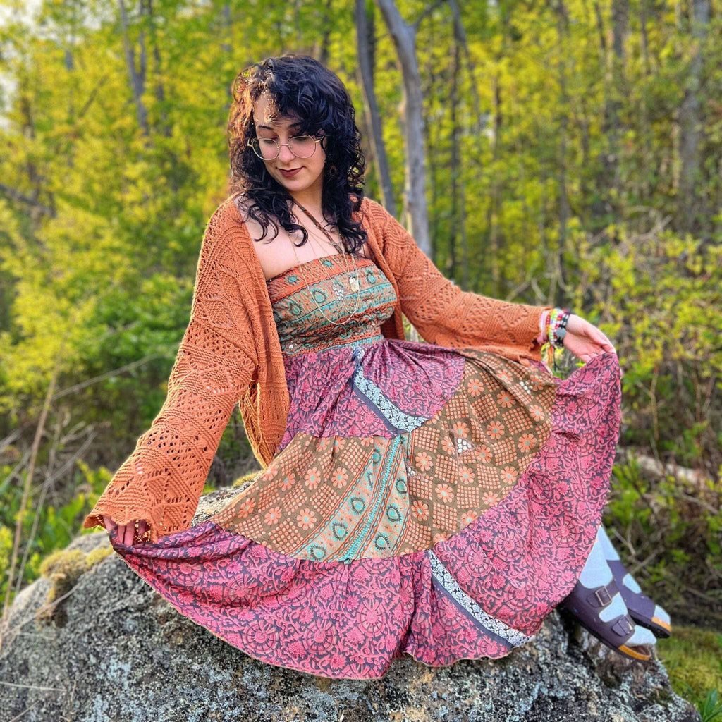 Sedona Patchwork Midi Dress: Bohemian A-Line Sleeveless Dress